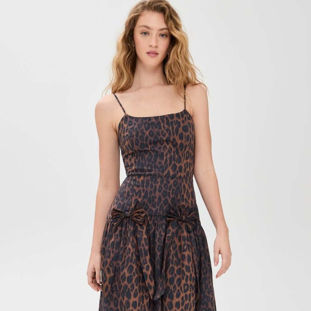 NWT Damson Madder Women's Persephone Leopard Print Midi Dress Size US 2/ UK 6